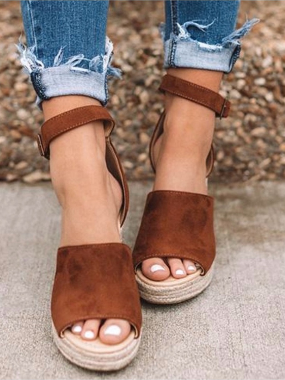 The Joy Faux Suede ankle buckle Wedge
